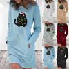 Women's Casual Color Long Sleeve Round Neck Pocket Dress Merry Christmas