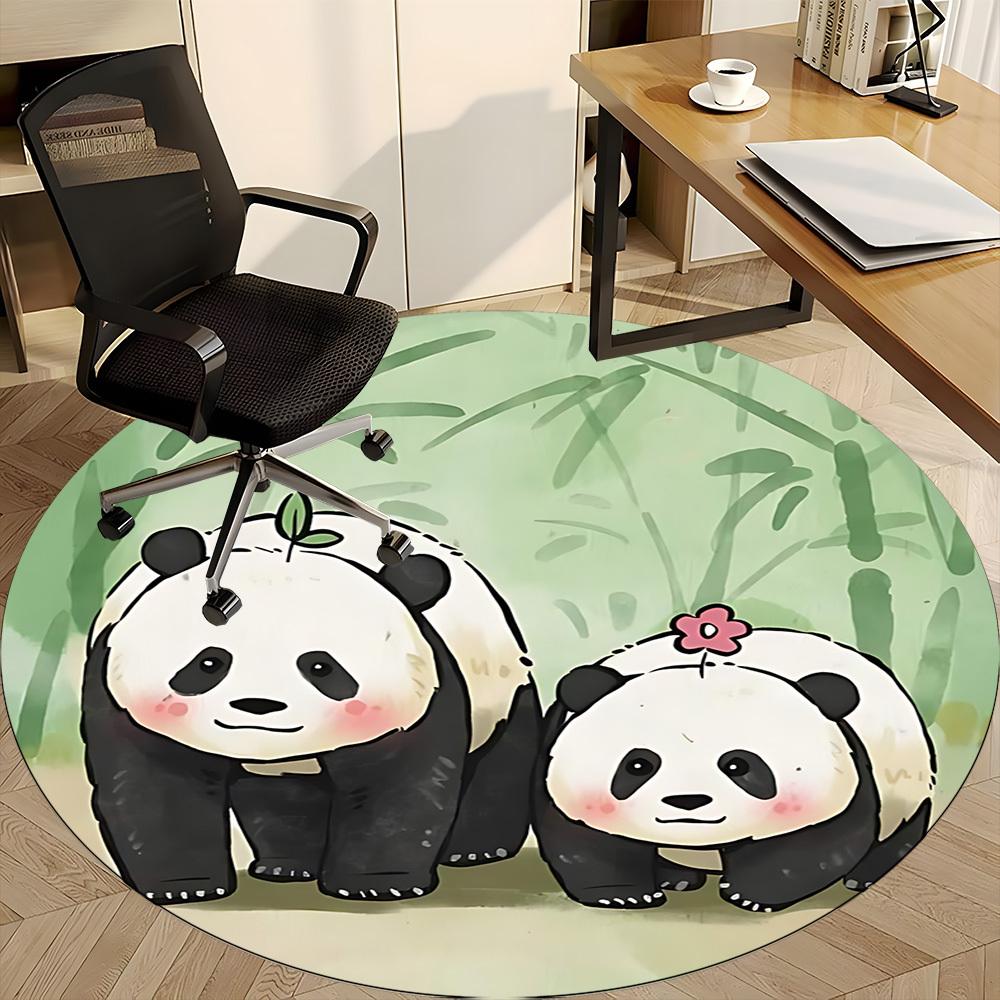 1pc Panda Pair Office Round Area Rug, Indoor Mat Suitable ForOffice, Under Office Chairs Bedroom Living Room Home Decor D014