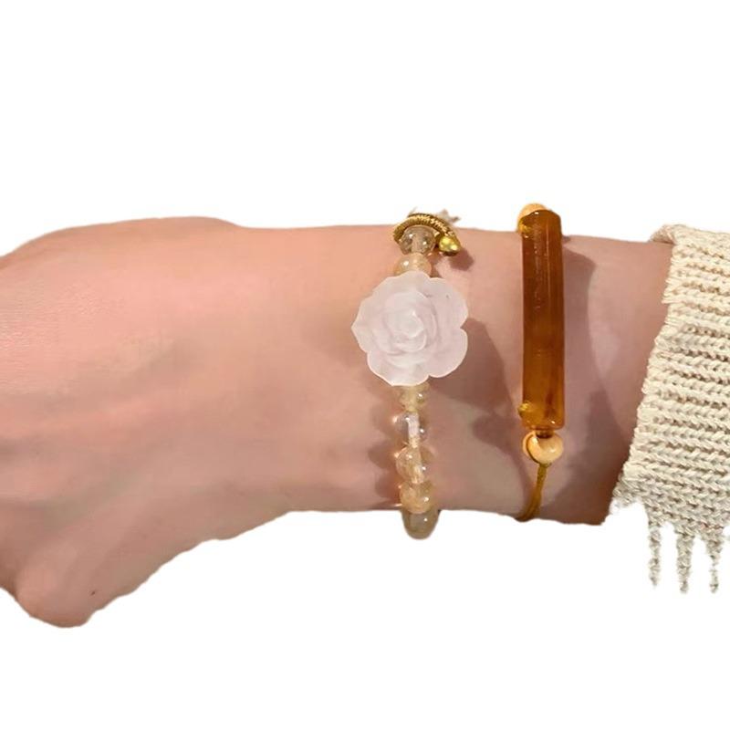 Midsummer Camellia Beaded Bracelet: Exquisite Ethnic-Style Luxury for Couples