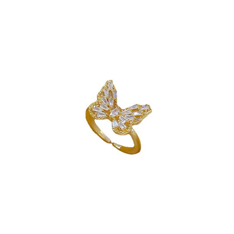 Real Gold Electroplating Opening Heavy Industry Butterfly Fashion Slightly Inlaid Light Luxury Ring Index Finger Ring Same Cold Wind