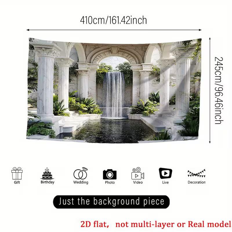 2D Classic Column Waterfall Wall Tapestry Archway Landscape Background Cloth