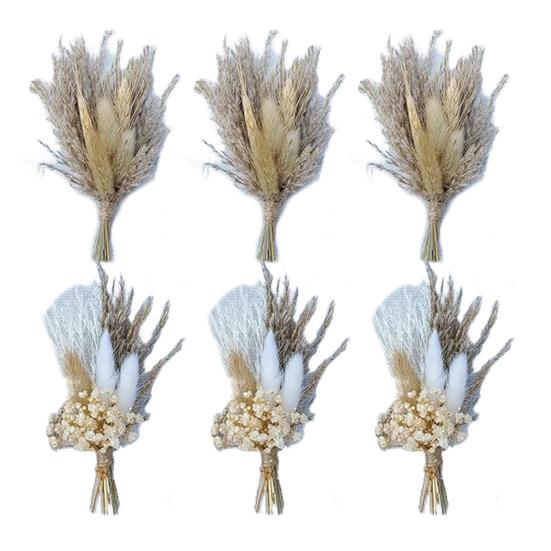 6Pcs Artificial Dried Flower Bouquet Bohemian Mini Flower Bouquet DIY Crafts Vase Wedding Party Home Office Table Centerpiece Decoration
