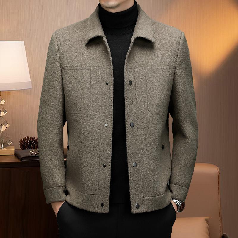 Men's Fashionable Winter Wool Jacket with Detachable Down Liner and Stand Collar