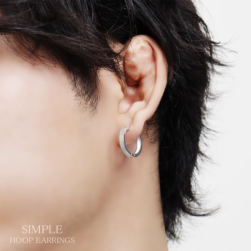 [Shinjuku Gin no Kura] Simple 925 Sterling Silver Hoop Earrings, 18mm x 3mm, Single Earring, Large, Fold-Over Style, Round Shape