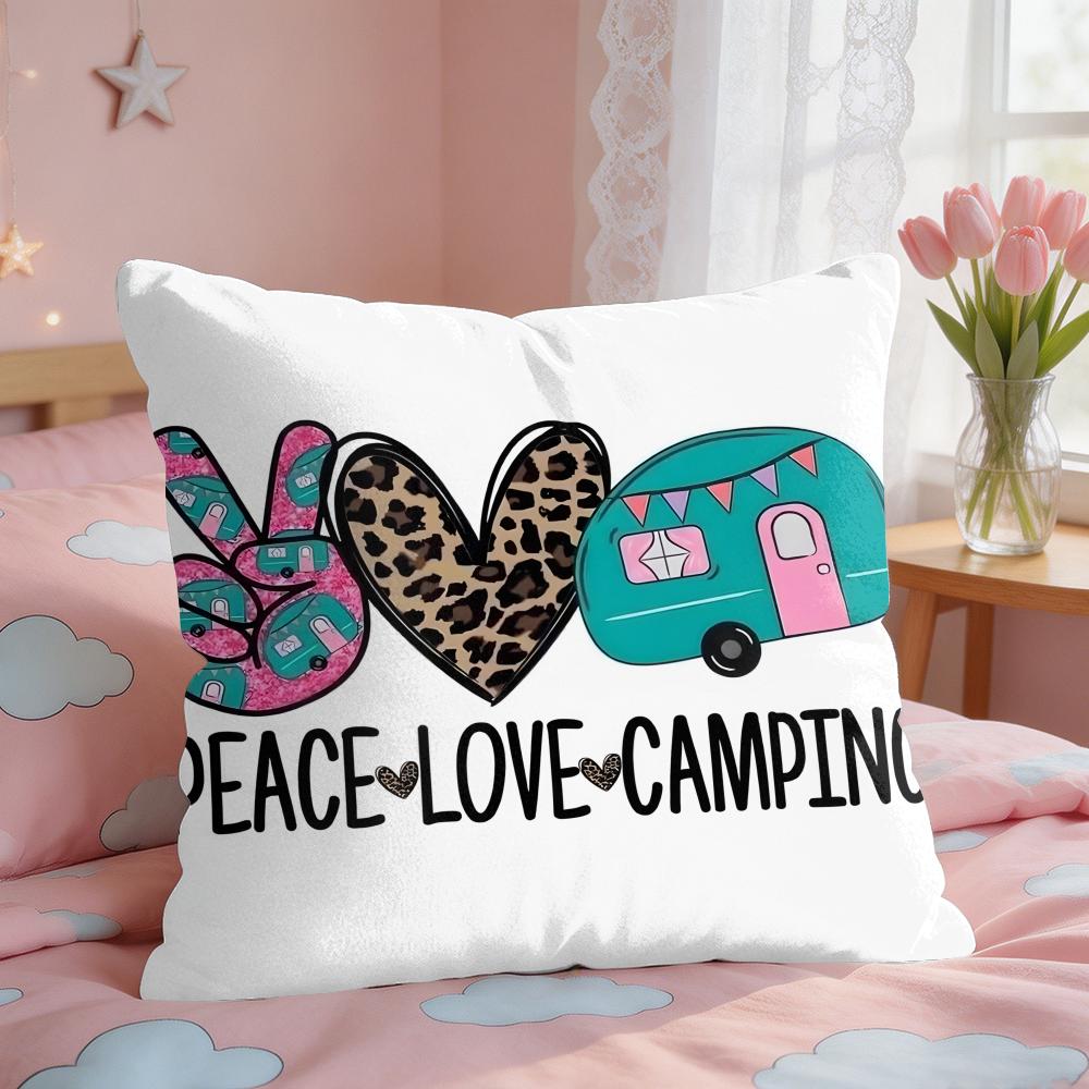 Happy Camping RV Camper Car Cushion Cover Square Short Plush Pillow Case Living Room Sofa Home Decor Funda X