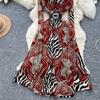 Chic sexy print mesh Ruched dress long sleeve Fairy Casual A-line autumn winter  Vestidos Women Party dress