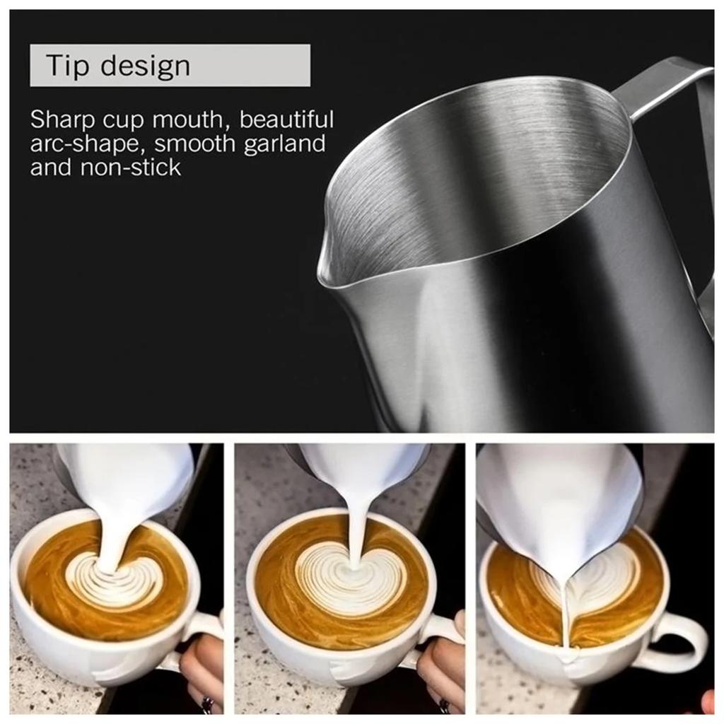 Stainless Steel Milk Frothing Pitcher Milk Frothing Pitcher with Thermometer Espresso Steaming Frothing Cup Milk Latte Art Jug