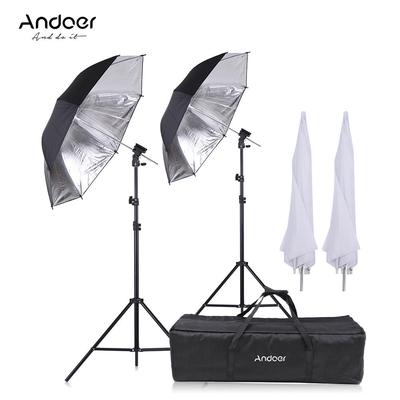 Andoer Off Camera Double Speedlight Flash Shoe Mount Swivel Soft Umbrella Kit 2 * 2m Light Stand +2