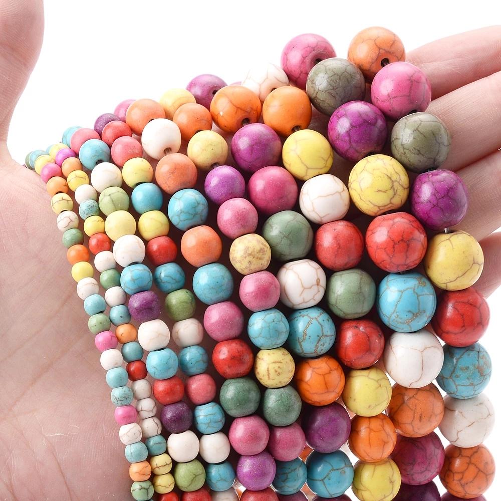 Natural Round Stone 4 6 8 10 12mm Tiger Eye Crystals Lava Turquoises Jades Loose Bead for Jewelry Making DIY Bracelet Needlework