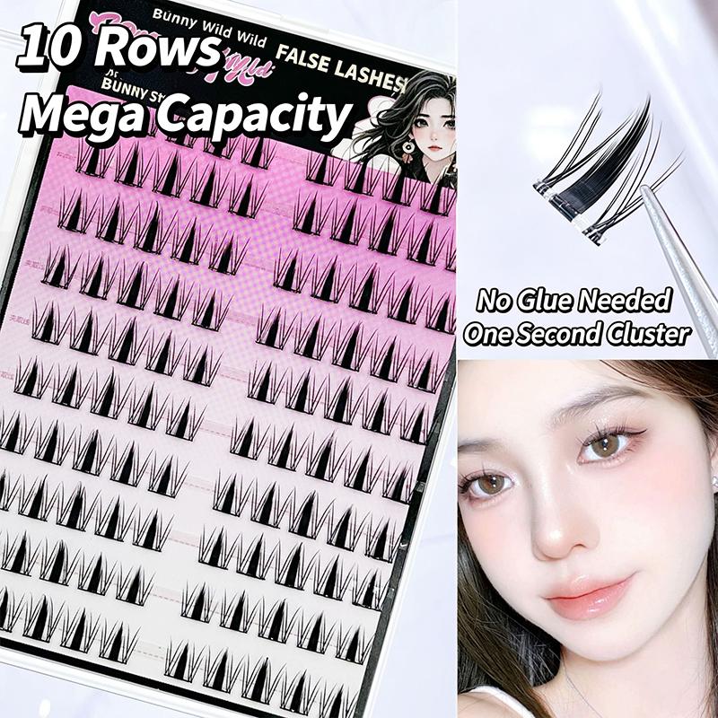 10 Rows Of Large Capacity Glue-Free False Eyelashes Single Cluster 10-12Mm C-Curled Natural Self-Adhesive False Eyelashes
