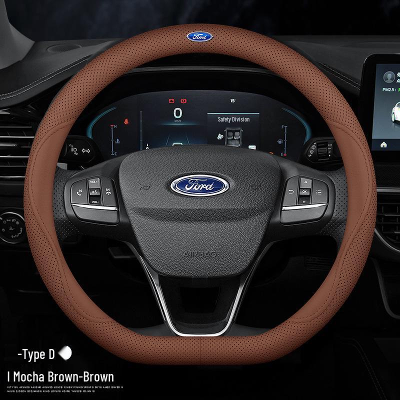 Ford Steering Wheel Cover: Genuine Leather for Mondeo, Edge, Kuga, Focus, Fiesta, Explorer, Mustang
