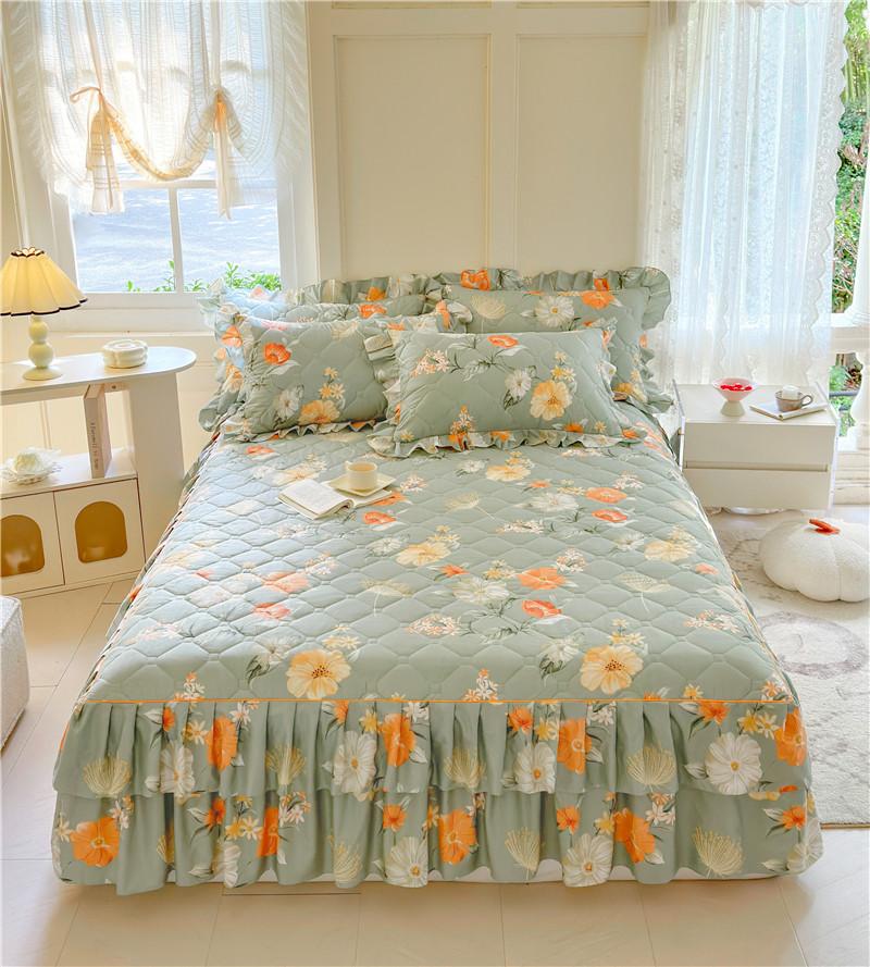 1pc Thicken Bed Skirt Floral Style Bed Linen Double Layered Lace Bed Cover Home Bedspread faldones de cama (No Pillowcase)
