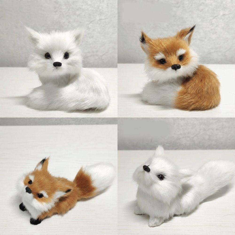 Figurine Peluche Renard Poupée Jouet Mini Renard Accroupi Assis Modèle Peluche Simulation Renard Cadeau d'Anniversaire