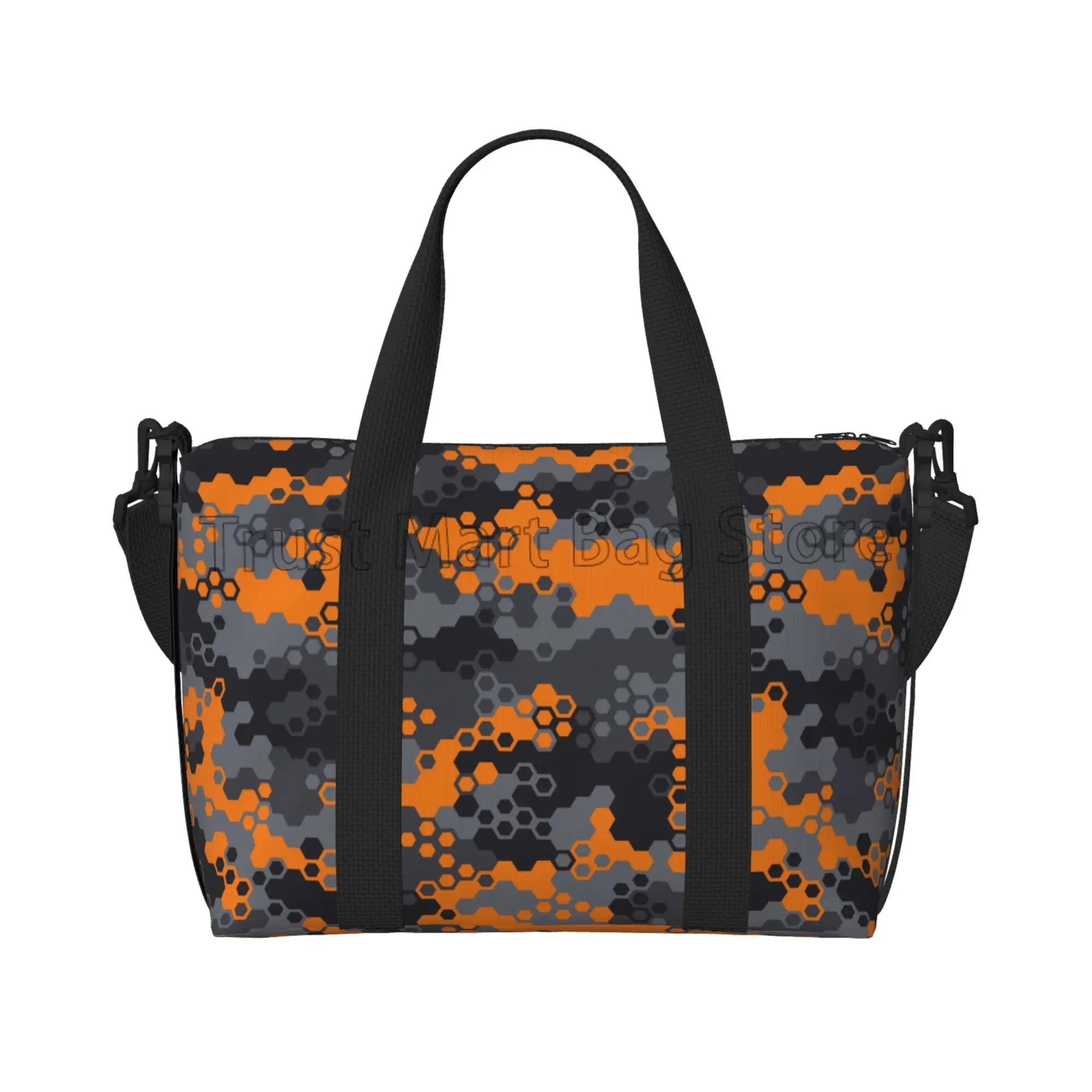 

Orange Camouflage Print Travel Bag Large Capacity Men Women Hand Luggage Travel Duffle Bags Multifunctional Weekend Bags