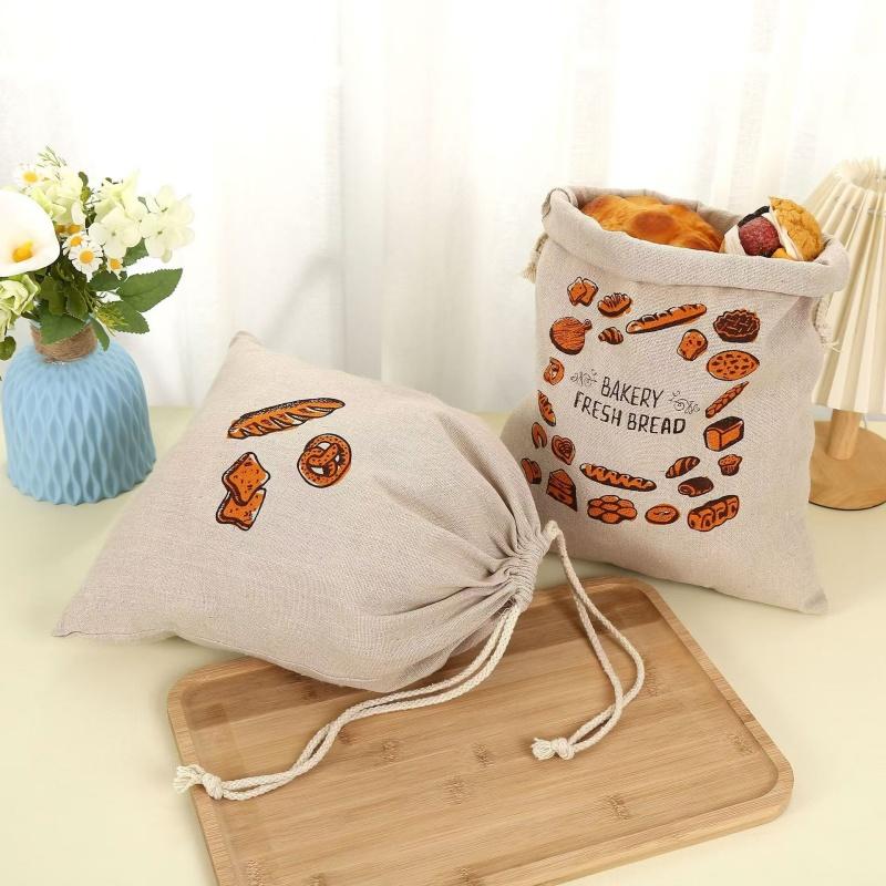 Bolsa de Pan de Lino Reutilizable Portátil Bolsa Francesa para Baguette Tostada Bolsa de Pan de Algodón y Lino con Boca Fruncida Bolsa Creativa para Almacenamiento de Snacks