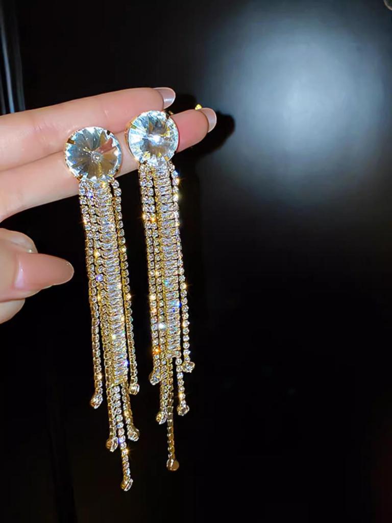 Retro Rhinestone Long Tassel Earrings: Exaggerated Socialite Style, Light Luxury for Women