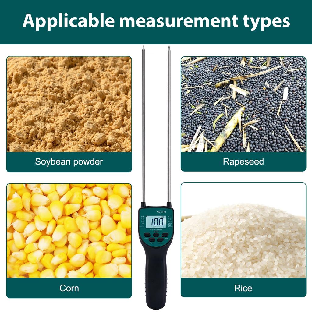 Hay Moisture Meter Hay Bale Moisture Tester Dual-rod Sensor LCD Backlit Display Voice Broadcast