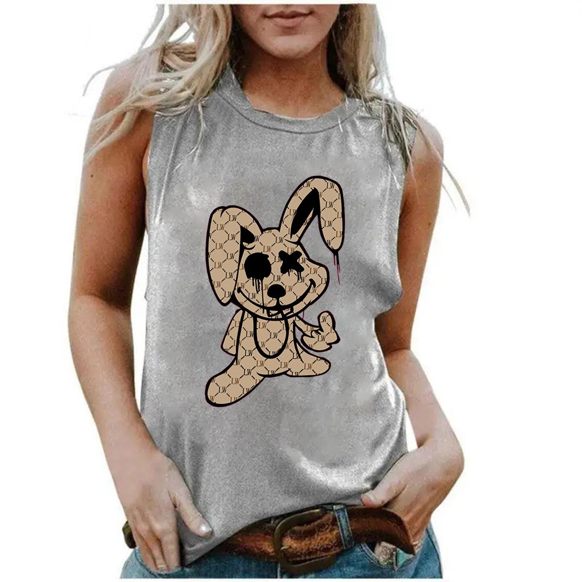 

Женская мультяшная футболка без рукавов с принтом кролика, свободного размера, дышащая и удобная, летняя 4XL