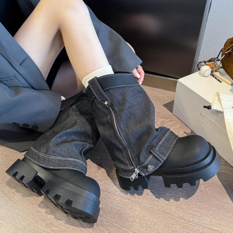 Autumn Winter Chunky Style Women Pipe Ankle Boots Fashion Belt Buckl Non Slip Shoes Thick Sole Short Botas Para Mujer