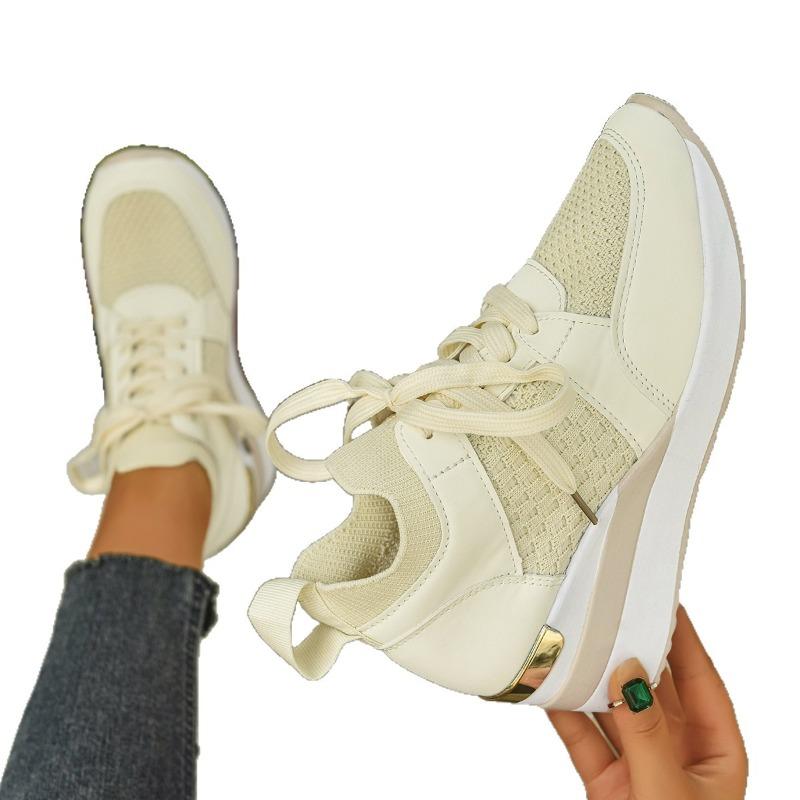 Women's Wide Width Platform Sneakers, Lace-Up Comfort Wedge Shoes, Spring Summer Athletic Flats in Stock