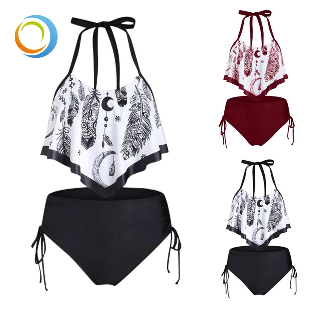 Buy Women Two Pieces Bathing Suit Top Ruffled With High Waisted Bottom