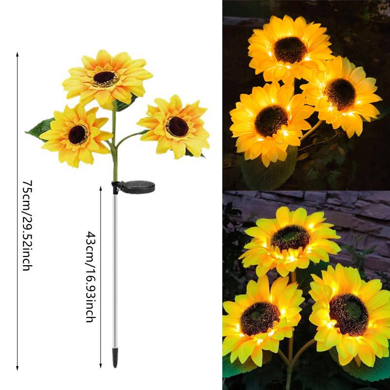 

3 Head Solar Sunflower Garden Lights, Waterproof LED Outdoor Stake Lamp for Lawn Patio Yard Decor