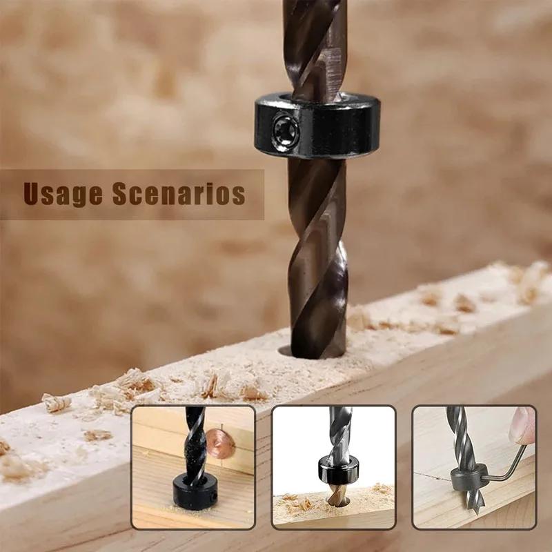 3/7/8dílná sada 3-16mm Dřevoobráběcí vrták Omezovací kroužek Vrtací polohovací kroužek Spirálový vrták Nastavovač hloubky upevnění Dřevoobráběcí nástroje