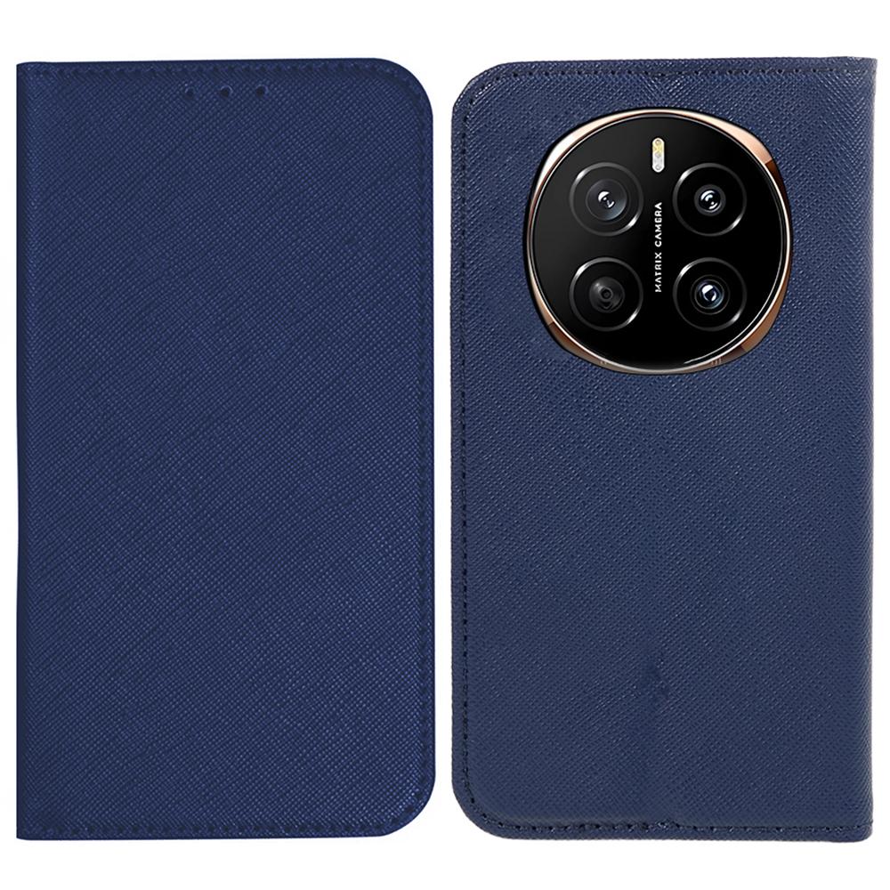 

For Honor Magic7 Pro 5G Case Cross Texture Leather Phone Cover Hidden Magnetic Dark Blue