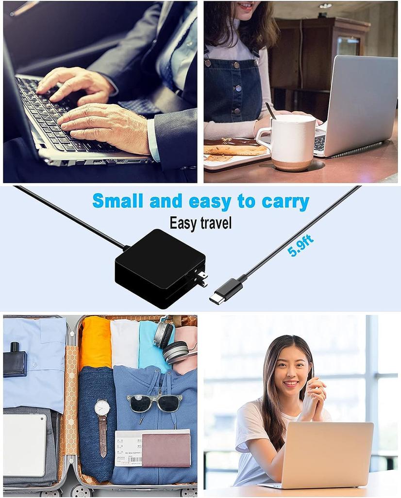65W USB C Power Adapter Type C Power PD Wall Fast Charger Fort Mac Book Pro, Dell Latitude, Lenovo, Huawei Matebook, HP Laptops