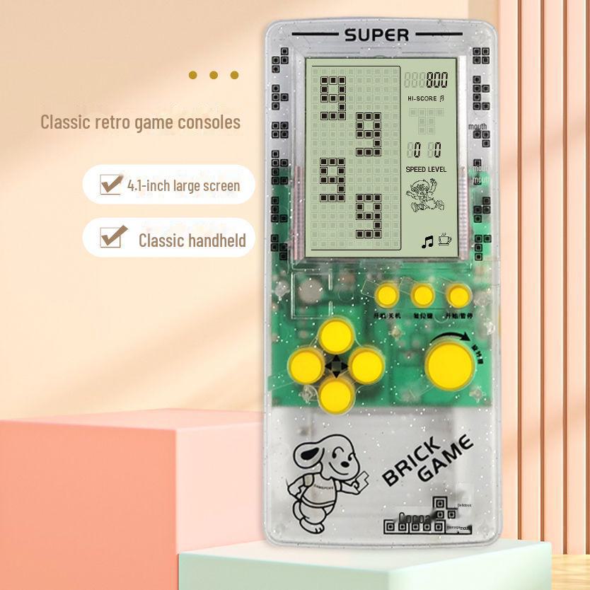 "2023 Nostalgic Tetris Game Console, 4.1-Inch Screen, Transparent Frosted Shell, Handheld"