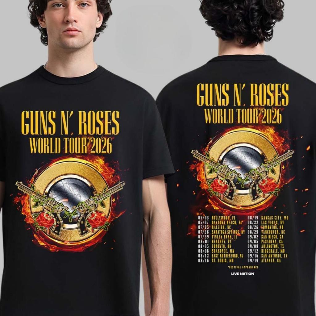 Guns N Roses World Tour 2026 Grafiche 100% Cotone Maglietta Uomo Moda Retrò Nuova Estiva Hip Hop Unisex Manica Corta T-shirt Regalo per Fan