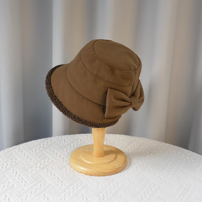 

Winter Polyester Bow Bucket Hat With Soft Plush Material For Womens Cozy Outdoor Accessory