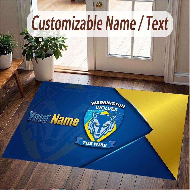 Custom Rug Warrington Wolves FC Pattern Print Name Text Soft Non‑Slip Floor Carpet for Home Indoor Decoration