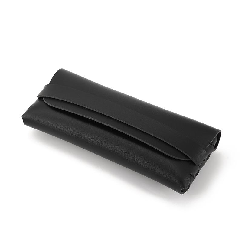 Black Leather Eyeglass Case, PVC Snap Button Soft Case with Logo Printing Option for Sunglasses.