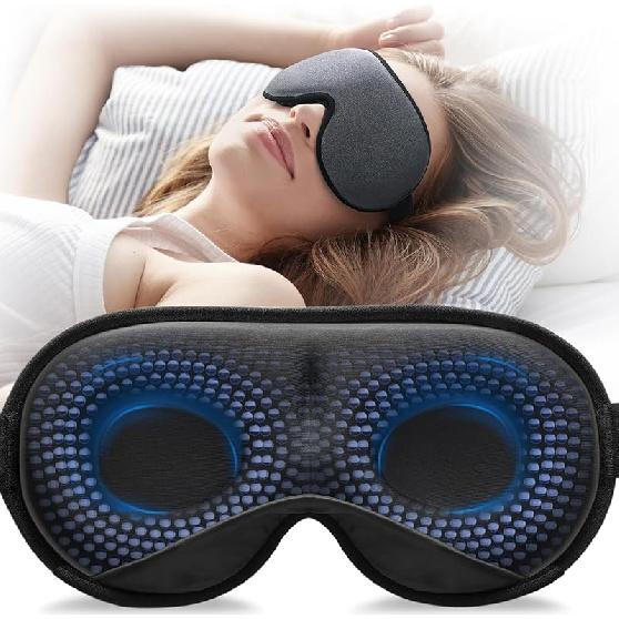 YFONG Weighted Sleep Mask, Women Men 3D Blocking Lights Sleeping Mask (4.2oz/120g), Pressure Relief Night Sleep Eye Mask with Adjustable Strap, Eye