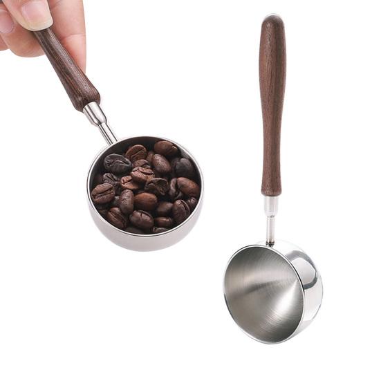 Measuring Spoon with Wood Handle, Stainless Steel Baking Scoop, Coffee Bean Milk Powder Teaspoon for Sugar Spice, Kitchen Gadget