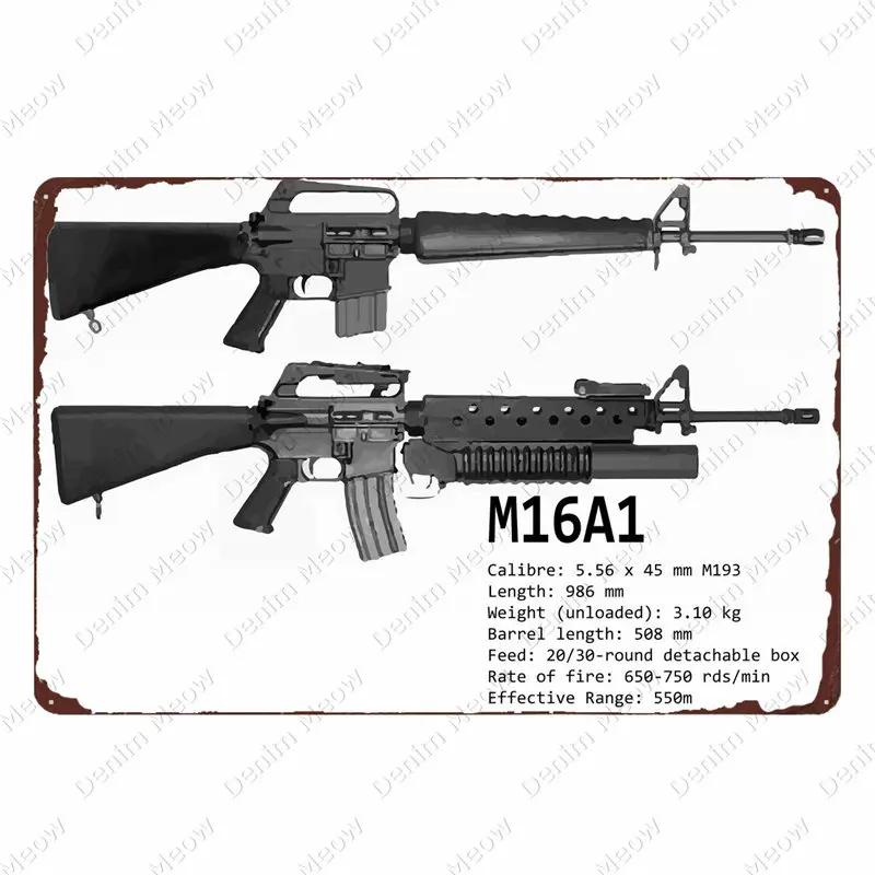 Plaque Métallique Vintage Uzi - Plaque Étain Pistolet Fusil, Décoration pour Fans Militaires Bar Club Café Pièce, Peinture Art Mural
