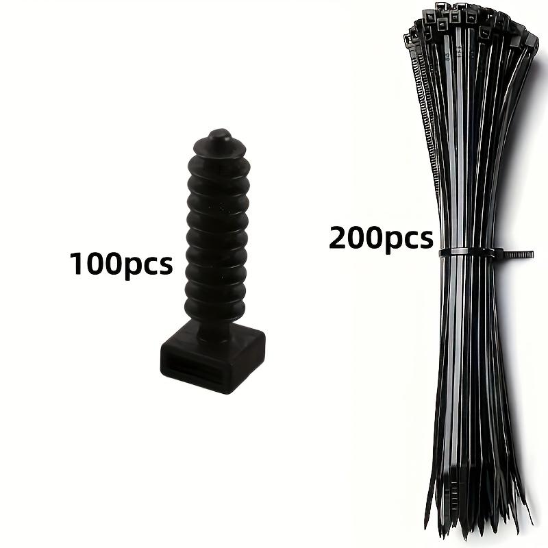 Conjunto de Abraçadeiras Plásticas para Cabos com Base Fixa de Nylon para Montagem na Parede, Clips de Gerenciamento de Cabos, Isolamento Durável e Retardante de Chama
