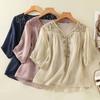 Shirt for Women Spring Summer V-neck Shirt Top Women Loose National Style Pullover Tops Half Sleeve Blouse Female