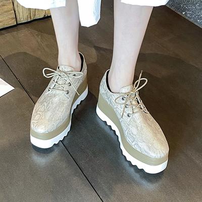 Loafer aus Pu-Leder mit Schlangenmuster für Damen, klobige Plateau-Schnürschuhe, Brogue-Schuhe für Damen in Übergröße, rutschfeste Oxford-Schuhe mit dicker Sohle