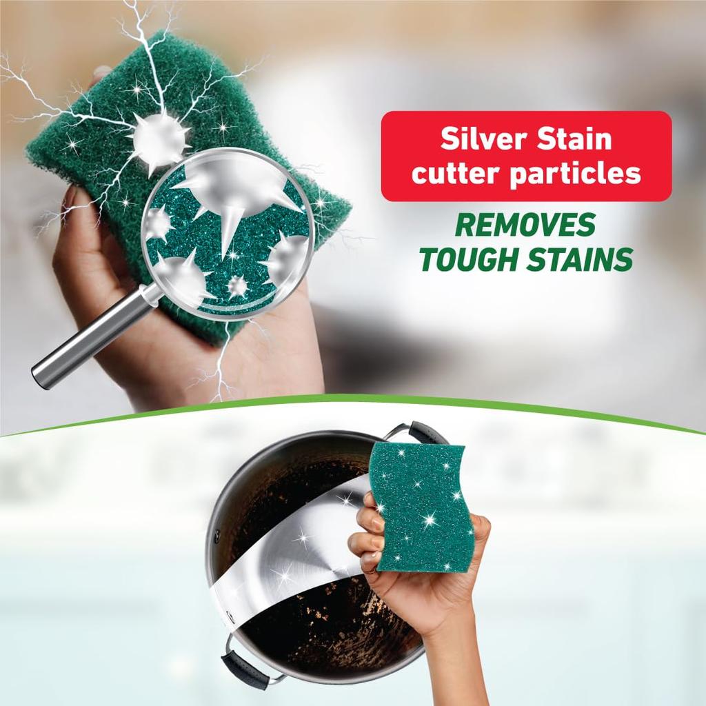 Pulizia della spugna Scotch-Brite Silver Sparks per la pulizia delle stoviglie (Lavaggio dei piatti quotidiano)- Pacchetto 6