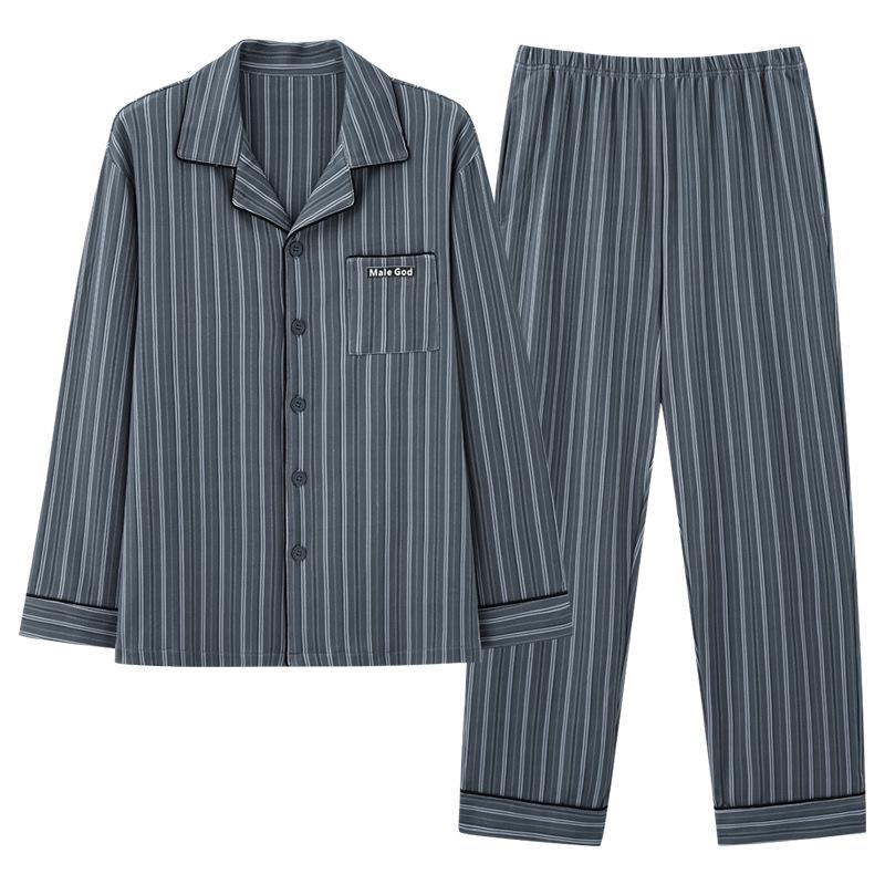 Męska bawełniana piżama - Nowość 2025, kardigan z długim rękawem, luźny krój, plus size, do noszenia wiosną i jesienią, do wewnątrz/na zewnątrz