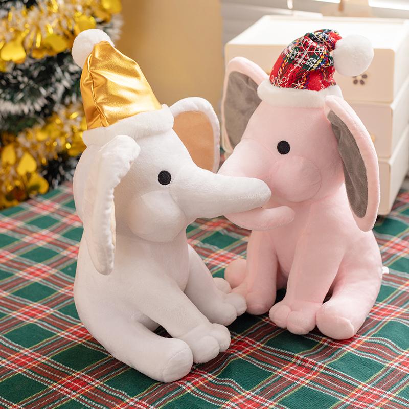 25cm Cartoon Christmas Elephant Stuffed Doll With Santa Hat Colorful Elephant Stuffed Toy Home Decor Gift For Boys Girls