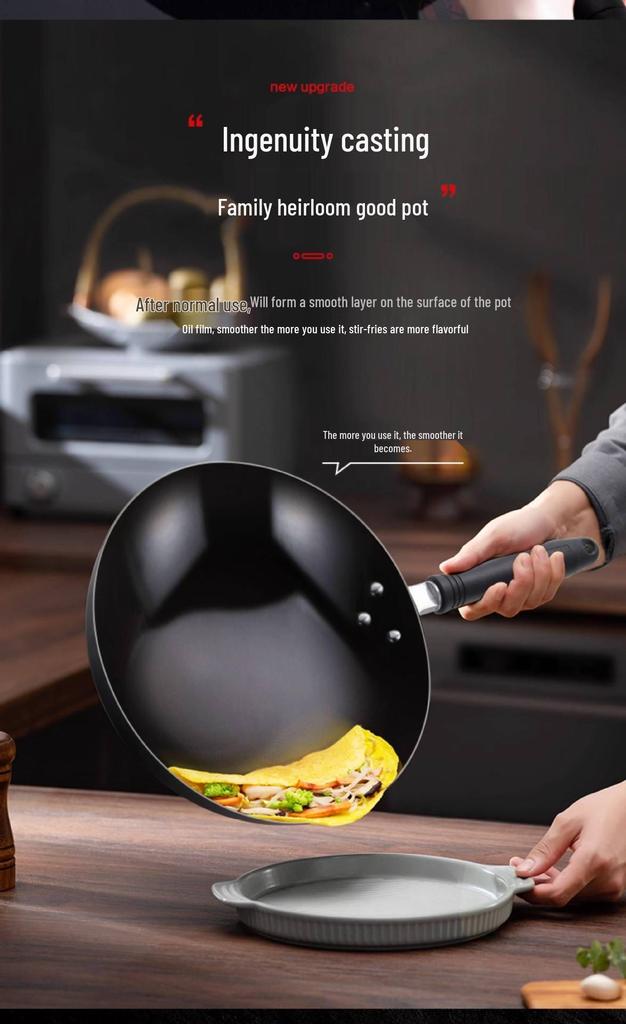 Supor Large Enamel Iron Stir-Fry Wok for High-Heat Cooking