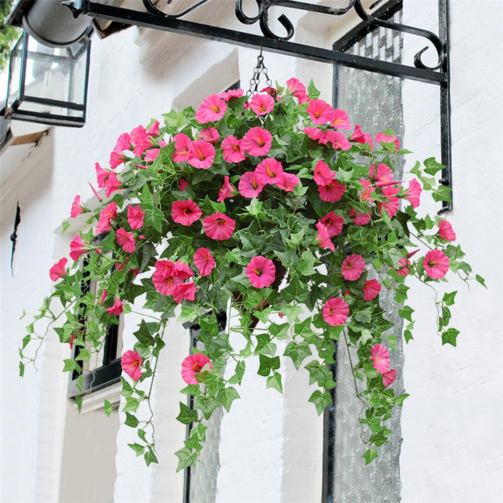 Hanging Basket Artificial Silk Morning Glory Flower Vine Home Decor Hot