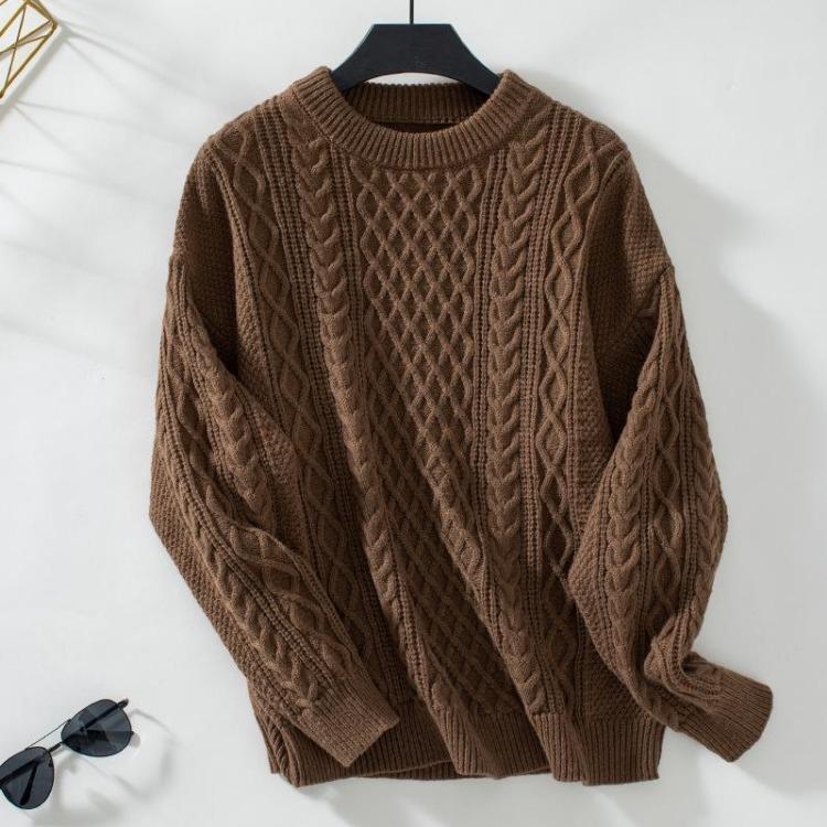 Women Chunky Cable Knit Oversized Pullover Sweater Crew Neck Long Sleeve Solid Color Casual Woven Tops Fall