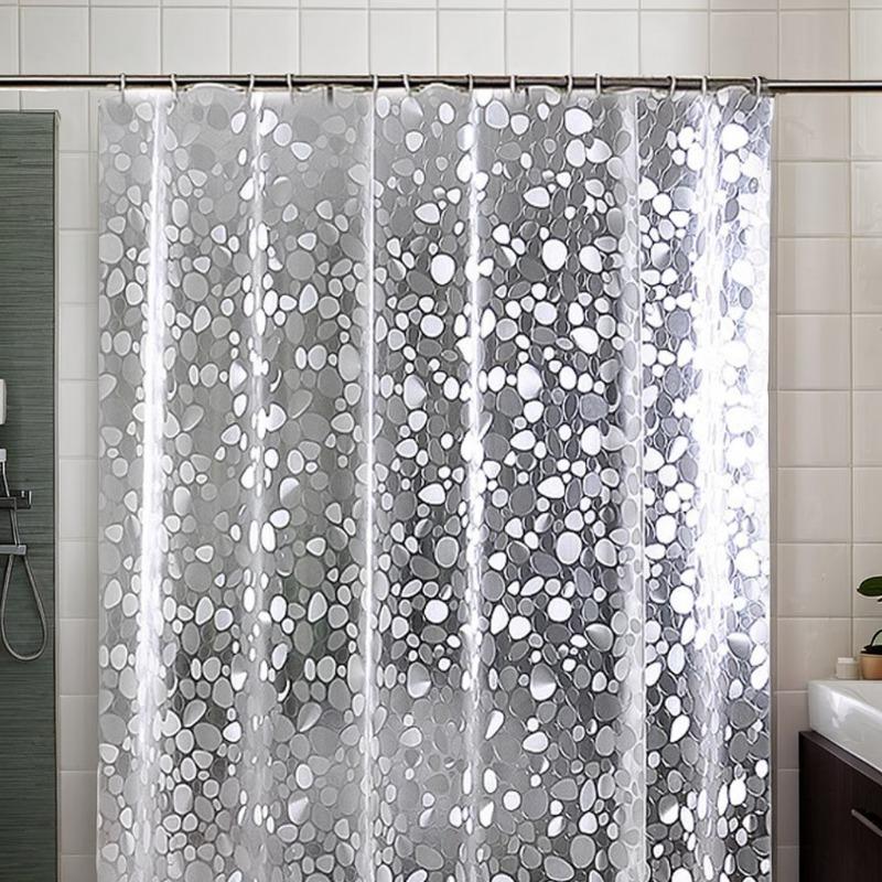 Transparent Waterproof Shower Curtain Bathroom Translucent Partition Curtain Easy Clean Wipe Mildew Proof Curtains with Hooks