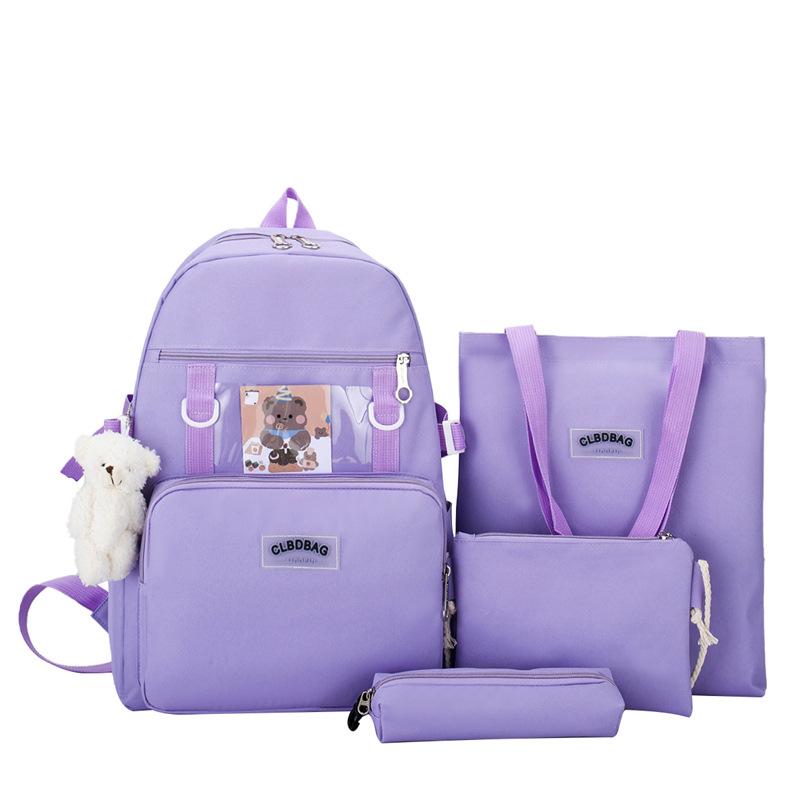 Student school bag Korean version fashion collegiate style backpack four-piece set large capacity set backpack wholesale high capacity