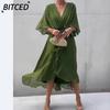 Moda Verão Primavera Cor Sólida Estampa Manga Curta Decote V Vestidos Casuais Design Internacional