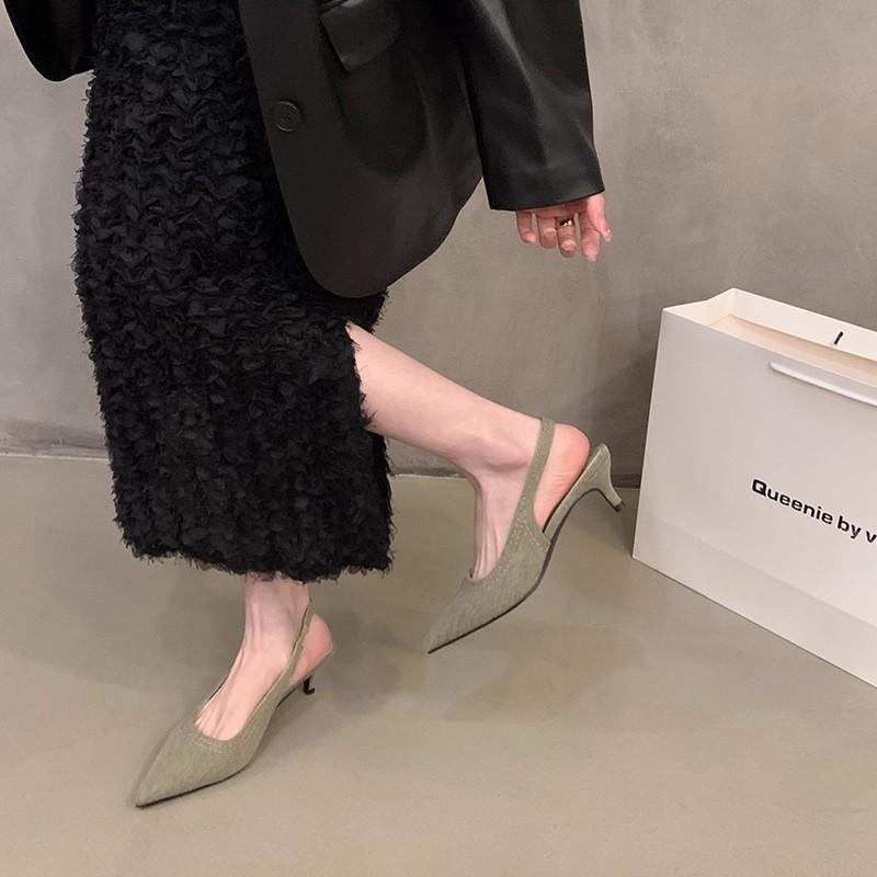 

Shoes Female 2025 Plus Size Slingbacks Women s High Heels Summer Dress Pumps Women Slip on Pointed Toe Thin Heel Women s Sandals 35 чёрный